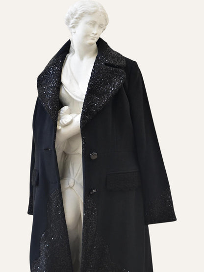Sequin Lapel & Cuff Detail Coat