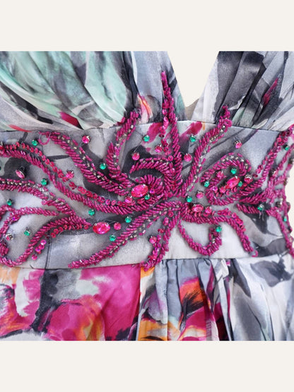 Vintage Floral Boho Silk Dress