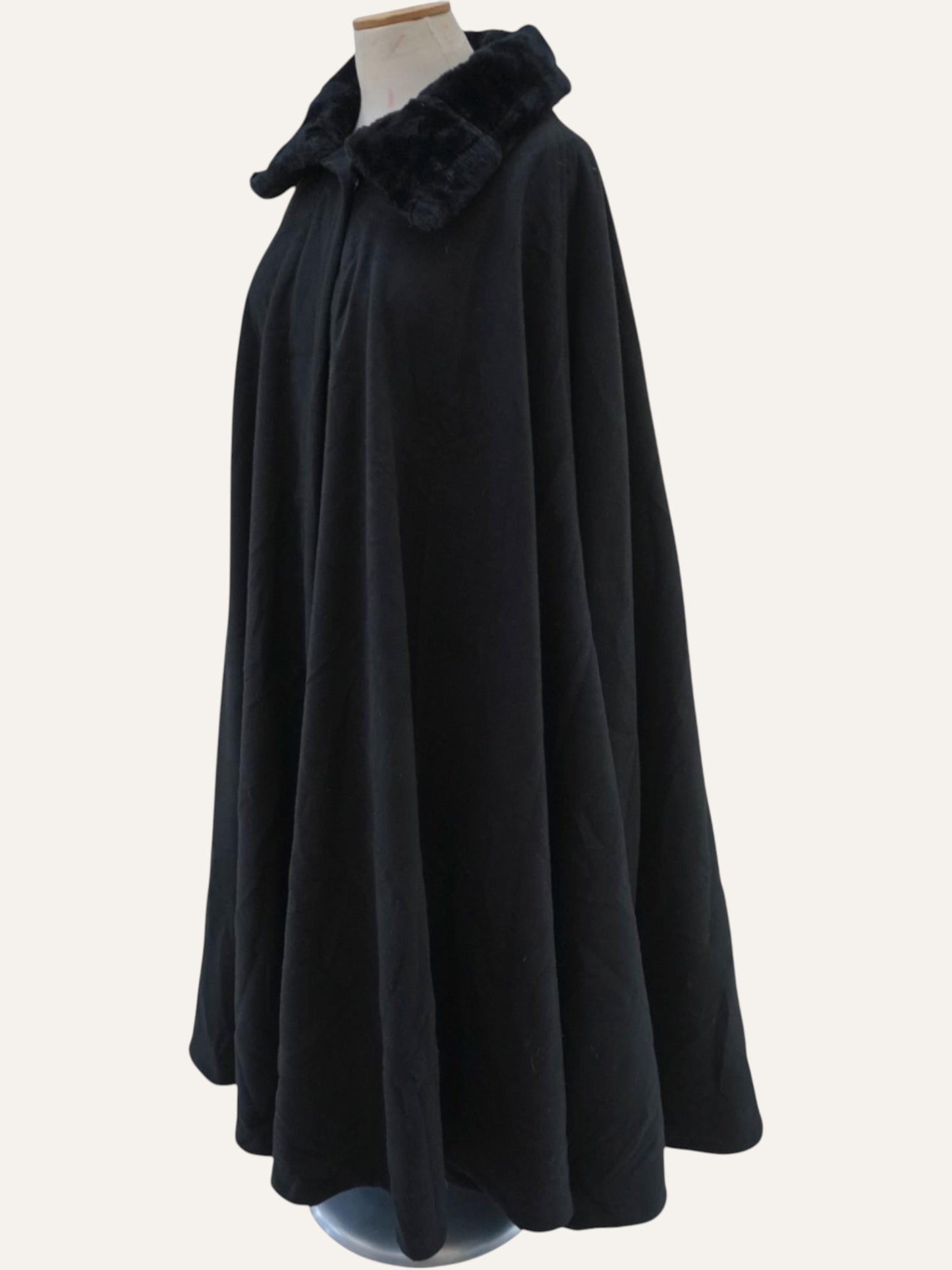 Wool Faux Fur Collar Cape Coat