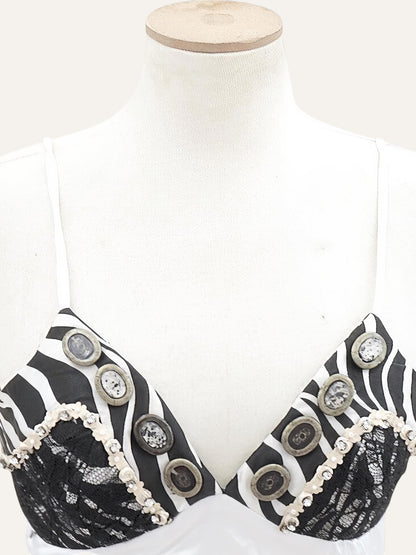Tasos Mitropoulos Zebra & Lace Cabochon Bustier Gown