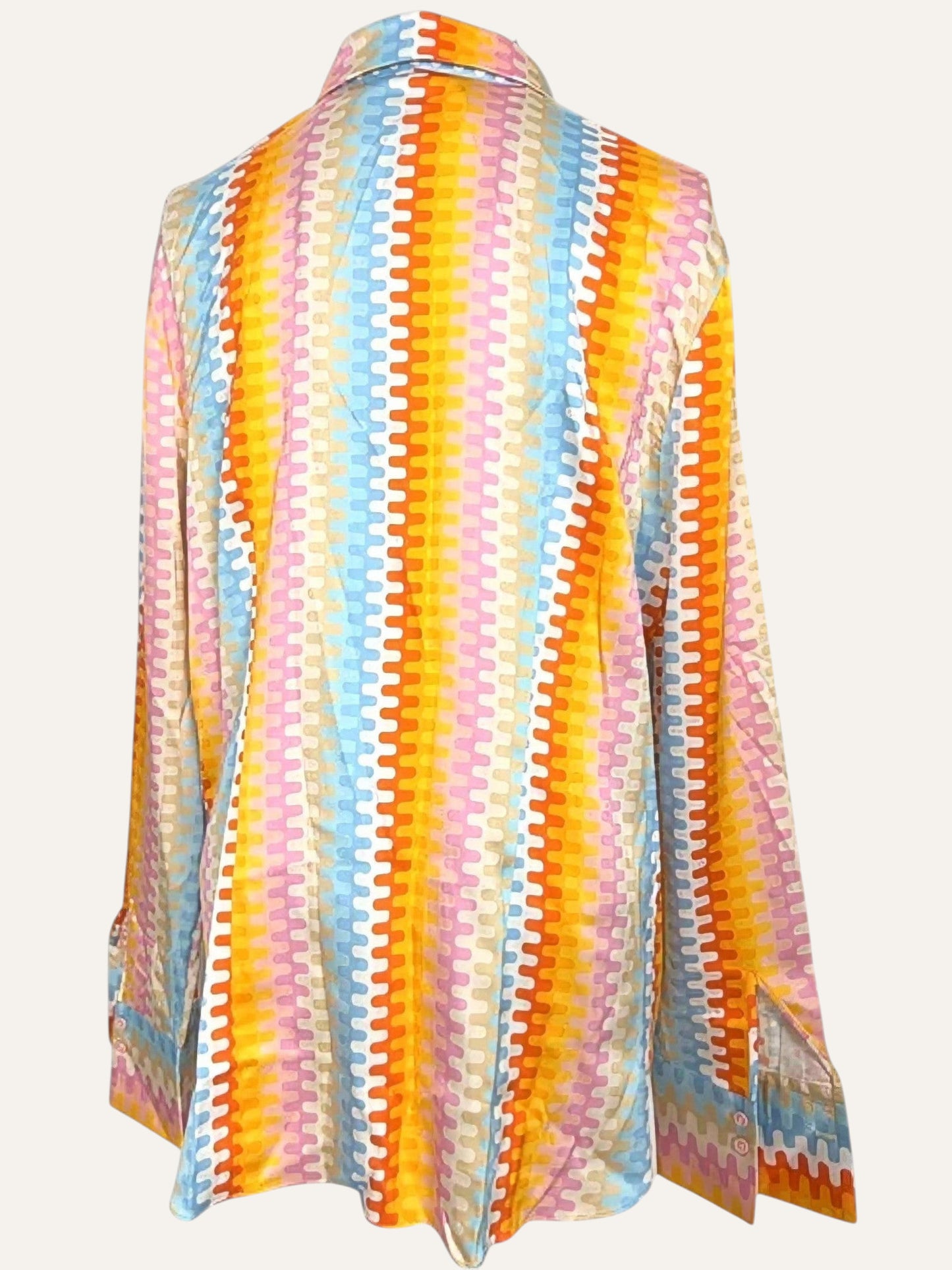 Pure Silk Mosaic Stripe Shirt in Soleil