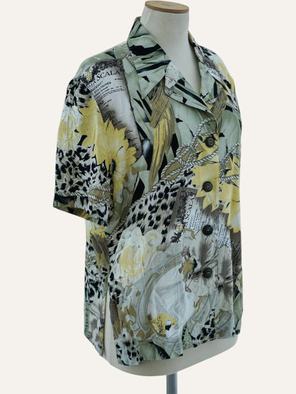 90s Baroque Rose Print Cotton Shirt