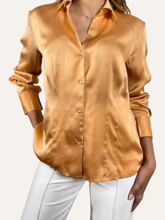 Delmod Pure Silk Satin Shirt in Soleil