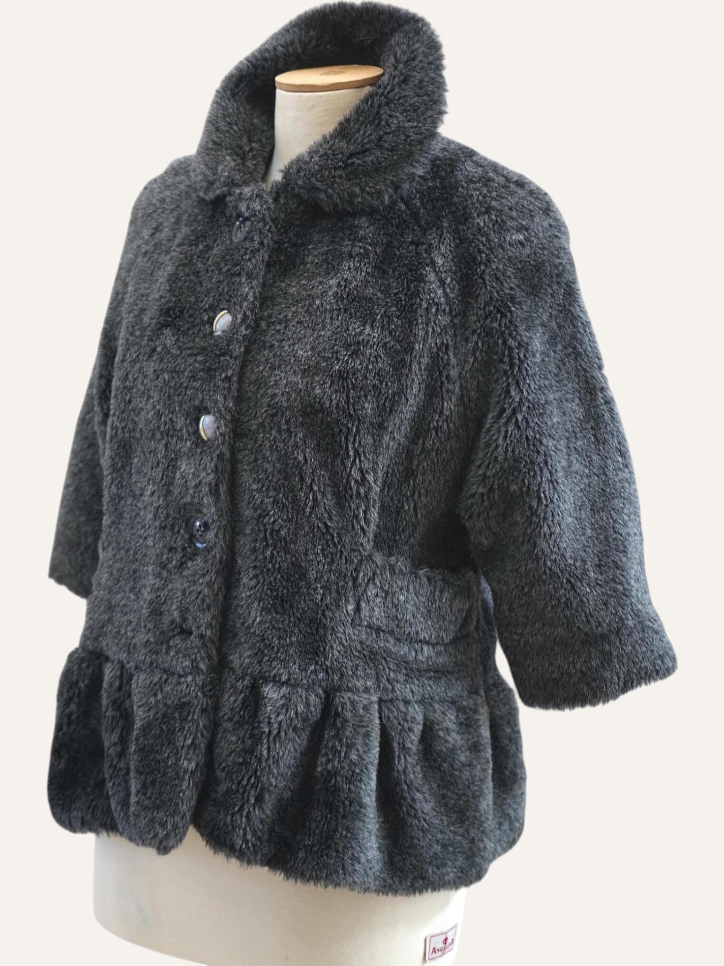 Faux Fur Drop-Waist Coat Three-Quarter Sleeve