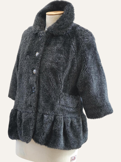Faux Fur Drop-Waist Coat Three-Quarter Sleeve