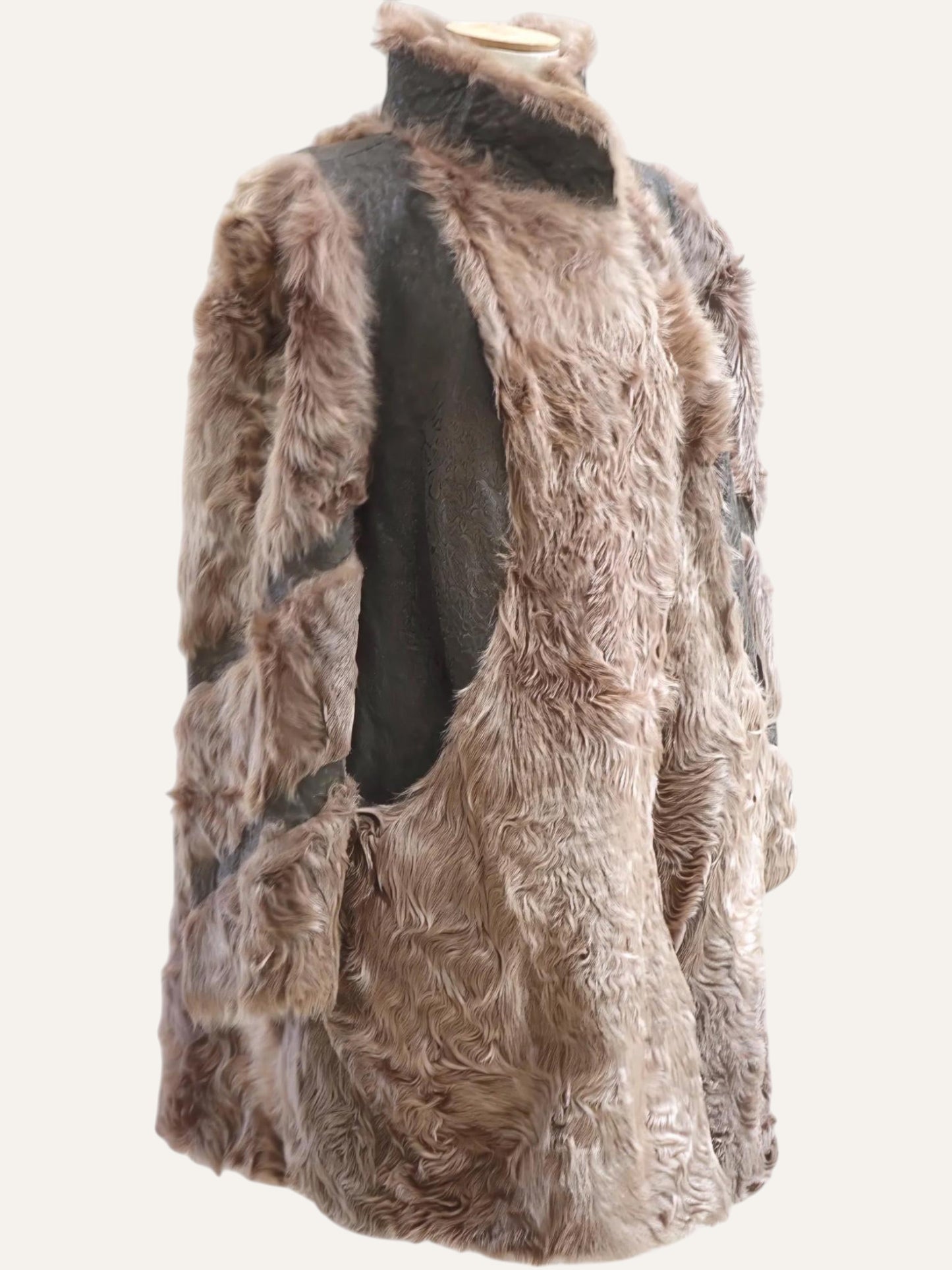 Long Hair Fur & Leather Patchwork Coat