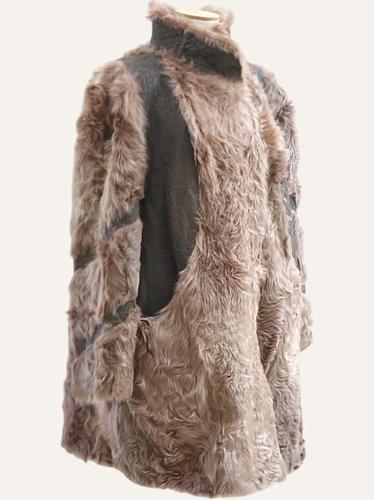Long Hair Fur & Leather Patchwork Coat