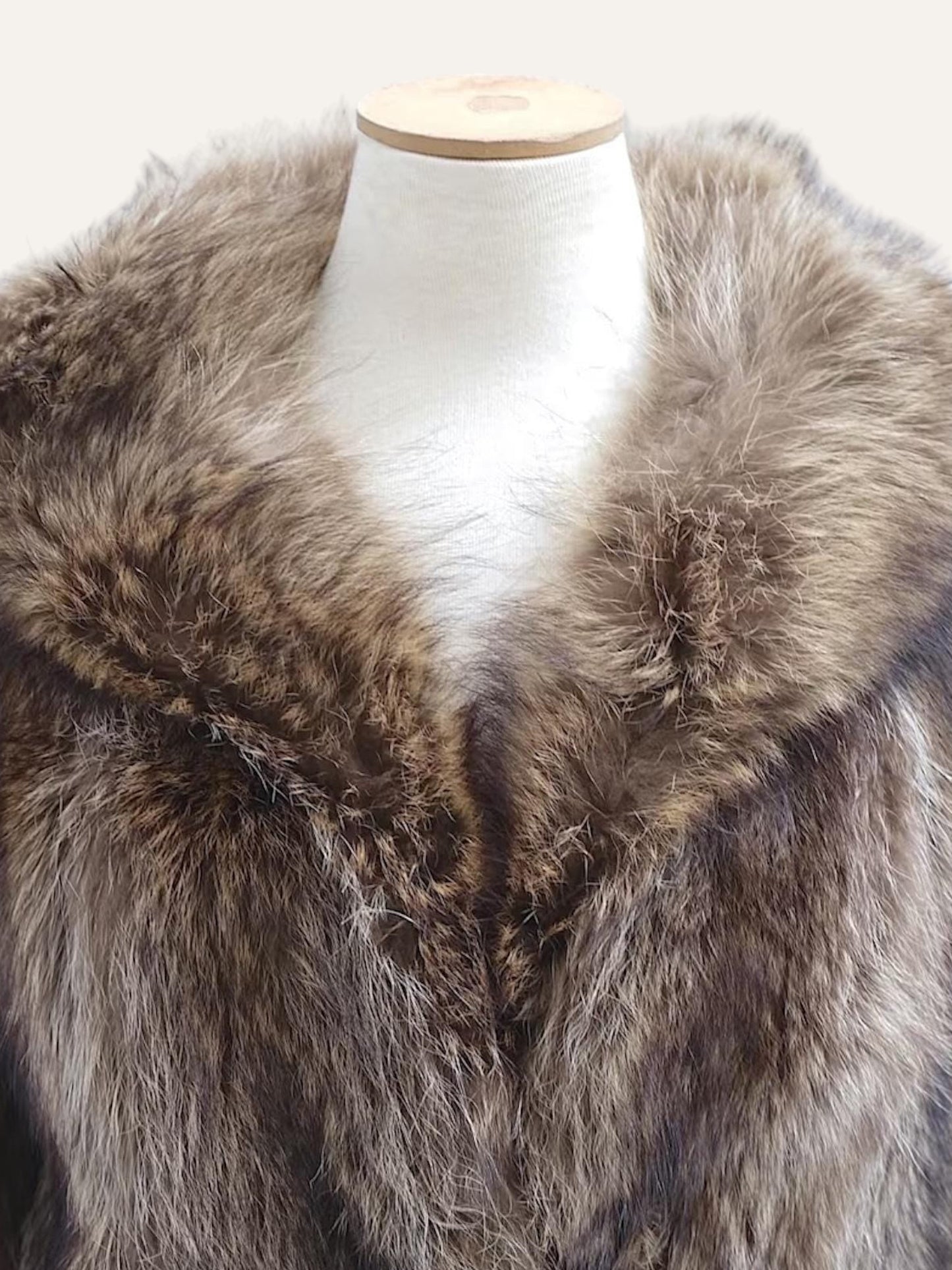 Silver Taupe Long Hair Fur Coat Dramatic Collar