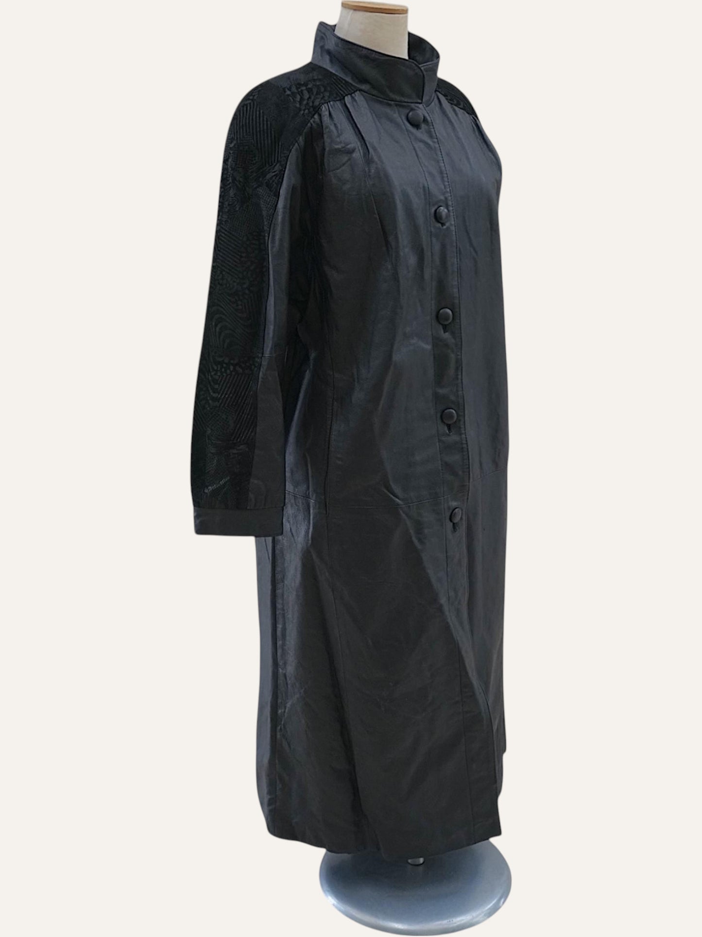 Echtes Leder Leather & Jacquard Maxi Coat