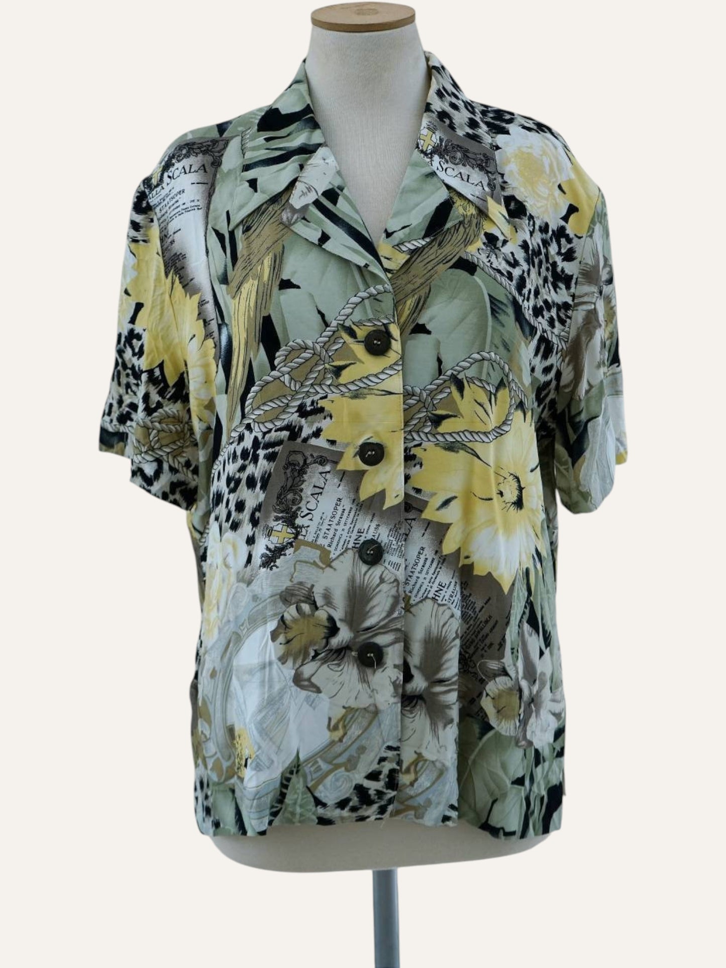 90s Baroque Rose Print Cotton Shirt