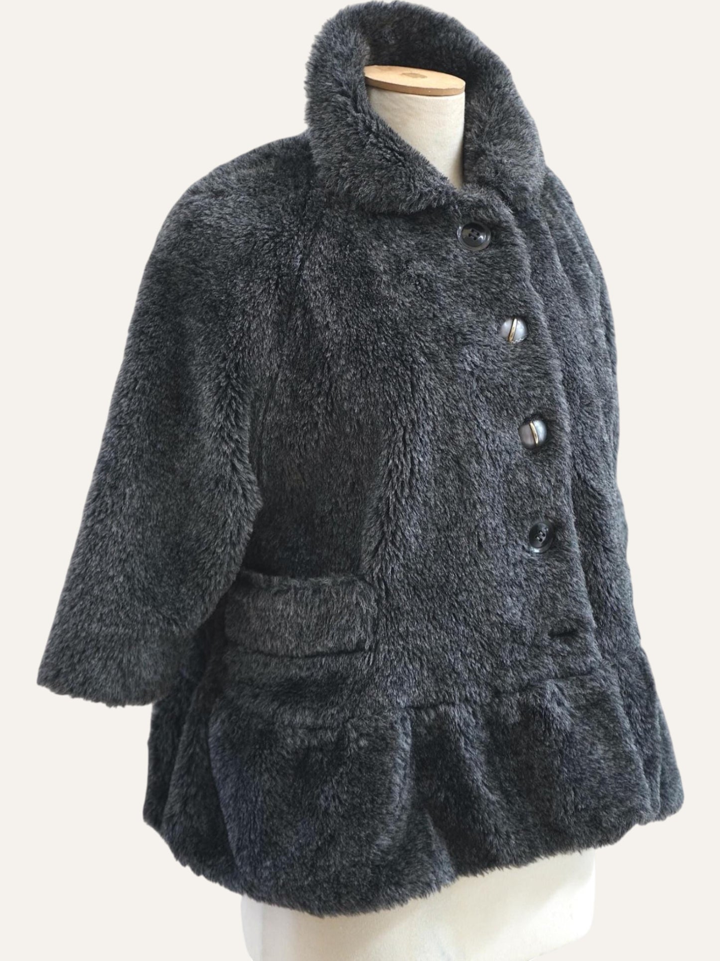 Faux Fur Drop-Waist Coat Three-Quarter Sleeve