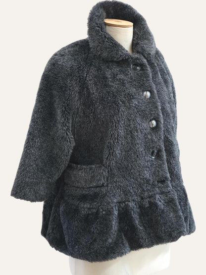 Faux Fur Drop-Waist Coat Three-Quarter Sleeve