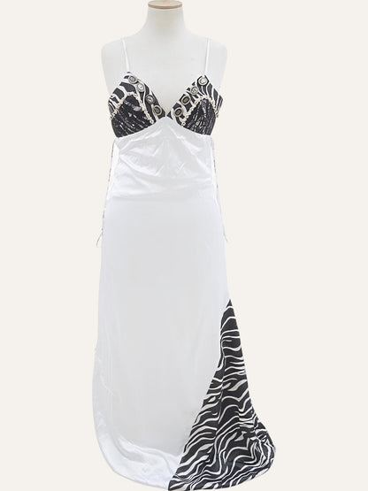Tasos Mitropoulos Zebra & Lace Cabochon Bustier Gown