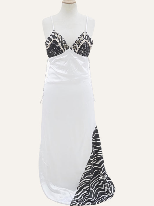 Tasos Mitropoulos Zebra & Lace Cabochon Bustier Gown