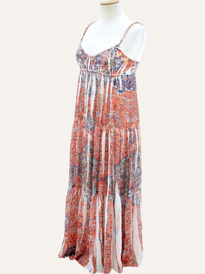 Paisley Print Tiered Maxi Dress