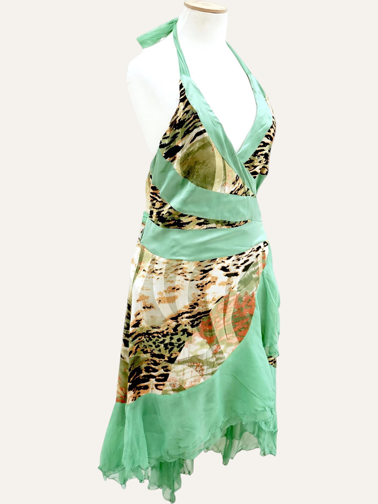 Mitropoulos Pure Silk Halter Dress Leopard Floral Print