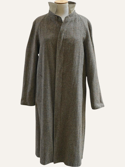 Reversible Herringbone & Beige Wool Maxi Coat