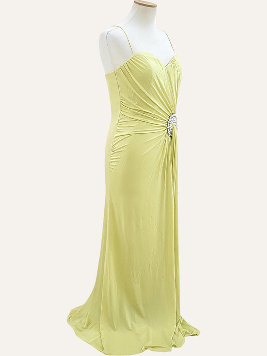 Vittorio Italia Ruched Crystal Brooch Gown