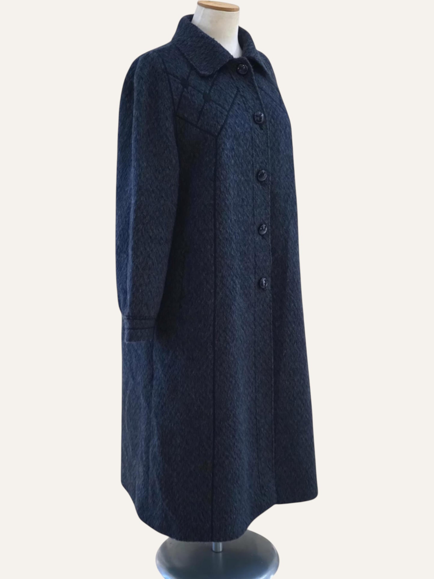 Adler Pure Llama Diamond-Weave Coat in Dark Blue