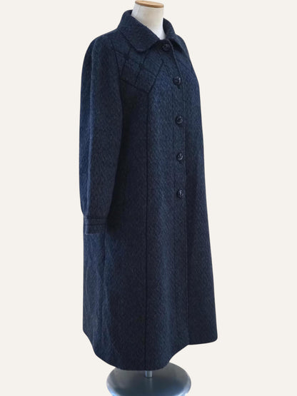 Adler Pure Llama Diamond-Weave Coat in Dark Blue