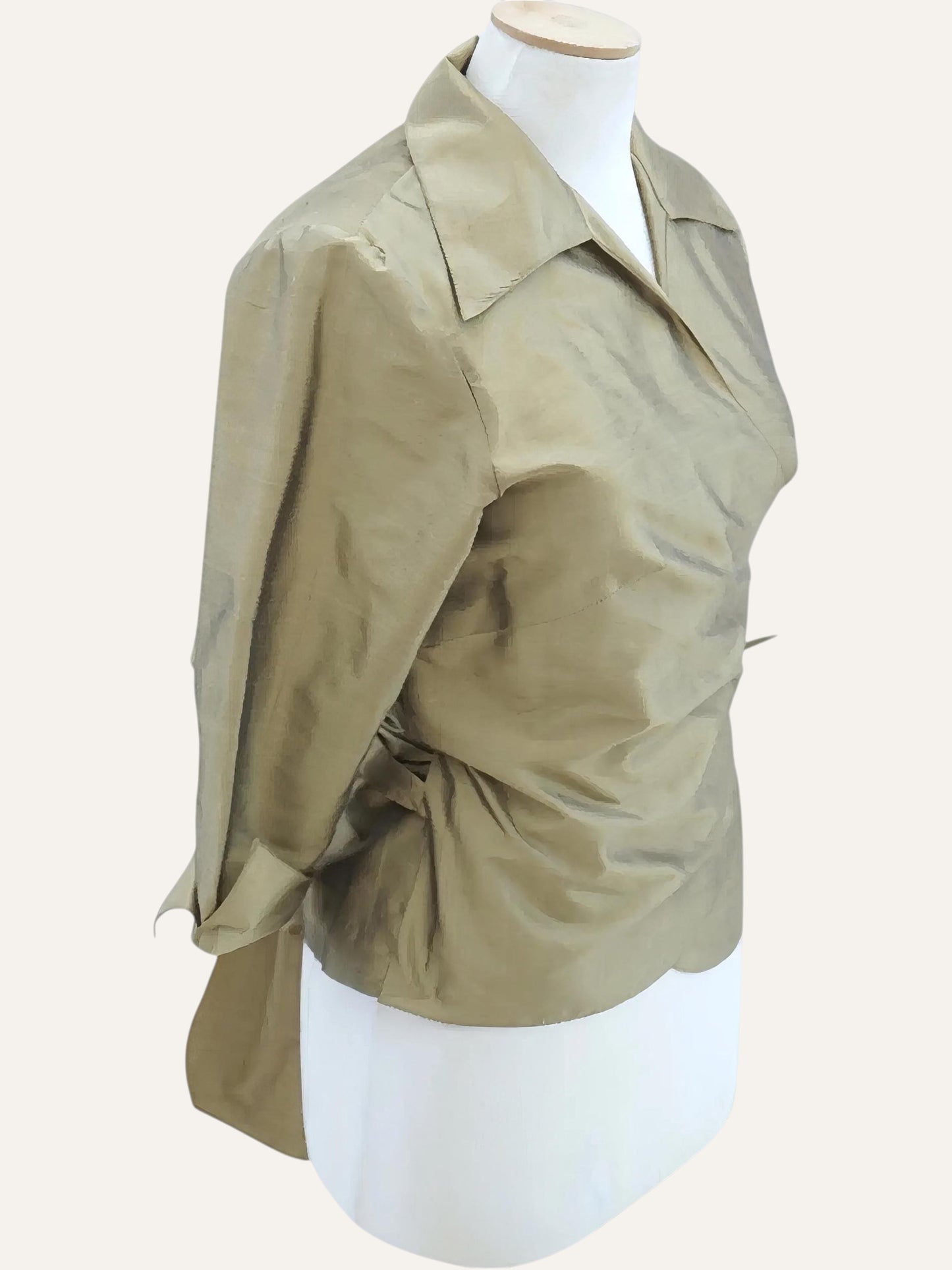 Pure Silk Wrap Blouse & Wide-Leg Trouser Set in Bronze