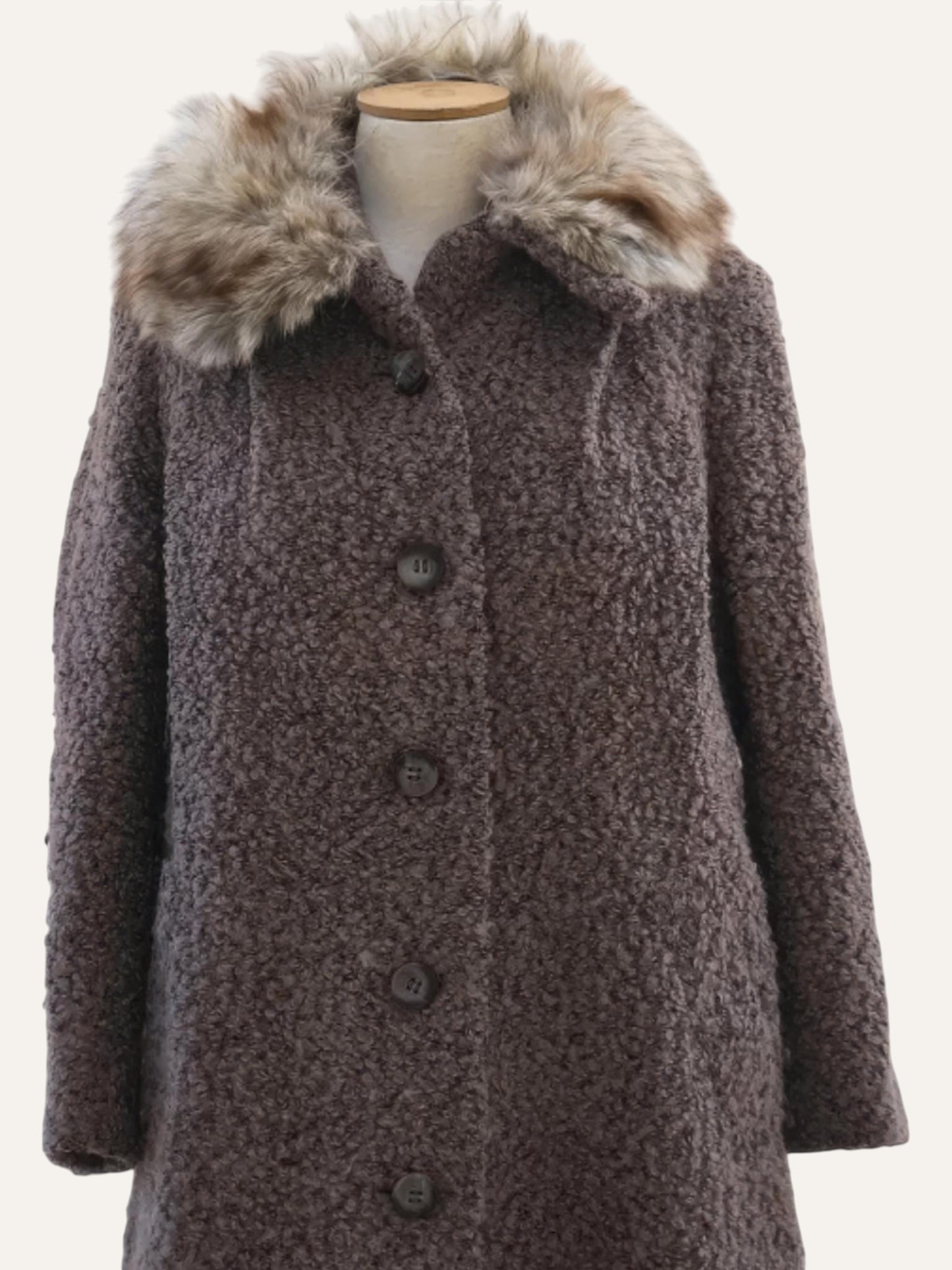Bouclé Wool Tweed Coat with Fur Collar