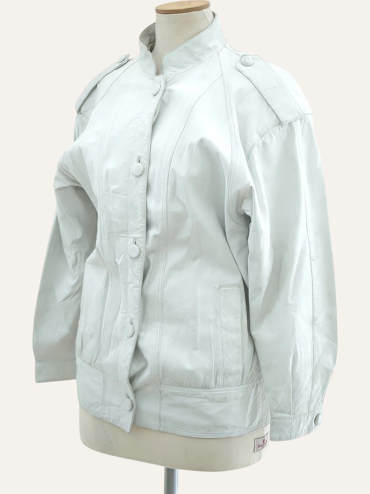 Mandarin Collar Epaulette Leather Jacket