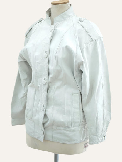 Mandarin Collar Epaulette Leather Jacket