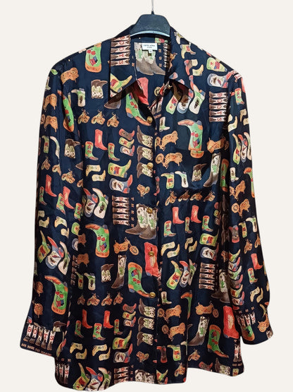 Otto Kern Pure Silk Cowboy Boot Print Shirt