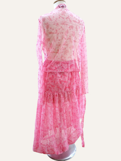 Sheer Wrap Top & Balloon Skirt in Rose