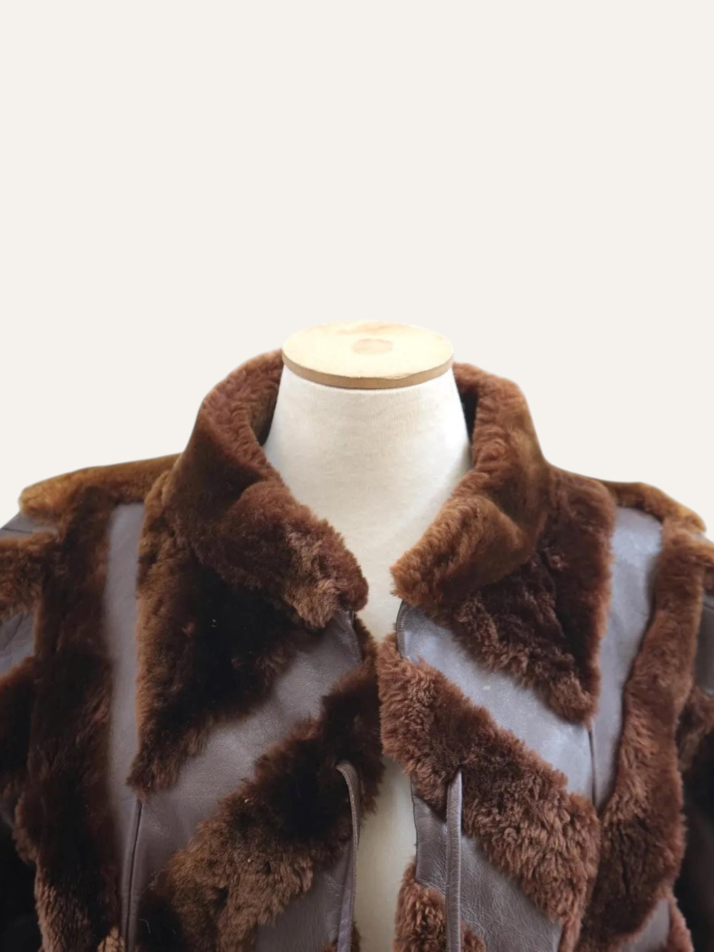 Chevron-Cut Fur & Leather Coat in Tobacco