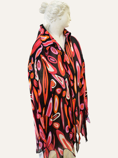 Sheer Psychedelic Print Shirt