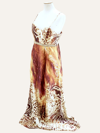 Silk Wild Animal Print Maxi Gown
