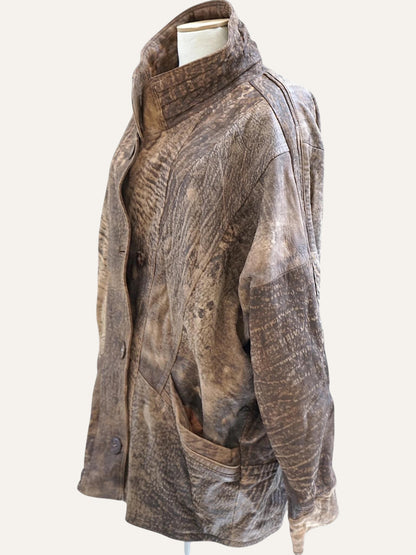 Marbled Print Leather Oversized Jacket