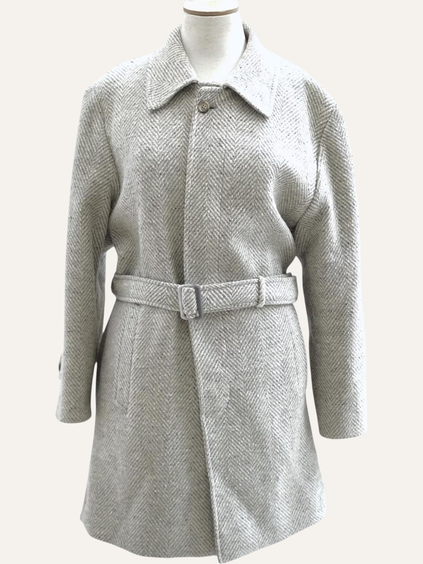 Speckled Herringbone Pure Wool Wrap Coat