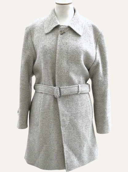 Speckled Herringbone Pure Wool Wrap Coat