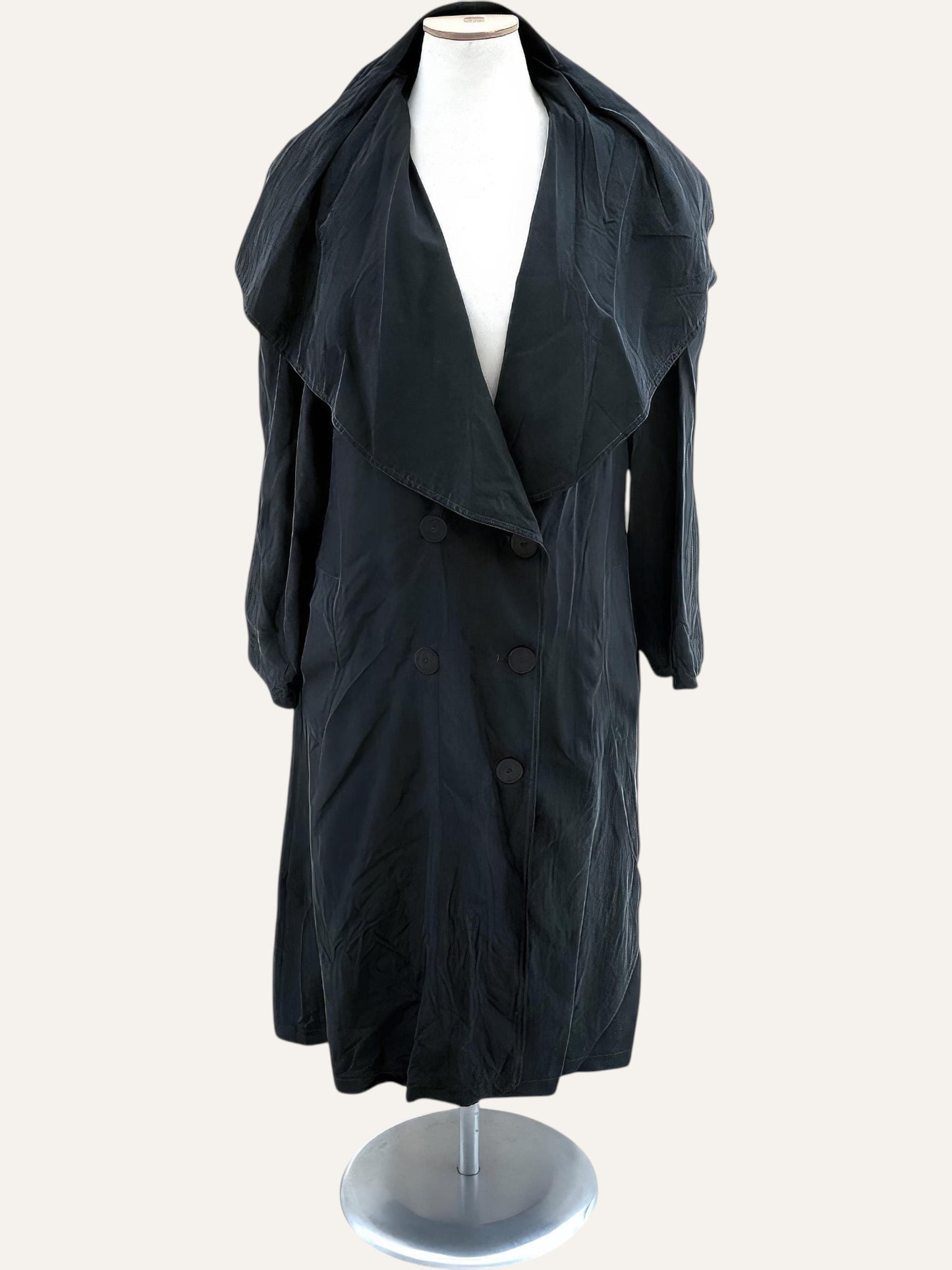Pure Silk Draped Collar Trench Coat