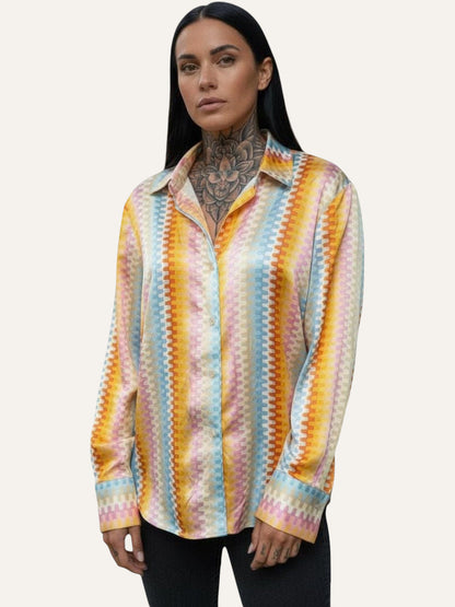 Pure Silk Mosaic Stripe Shirt in Soleil