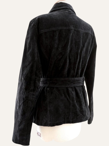 Genuine Suede Belted Jacket in Noir