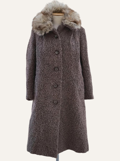 Bouclé Wool Tweed Coat with Fur Collar