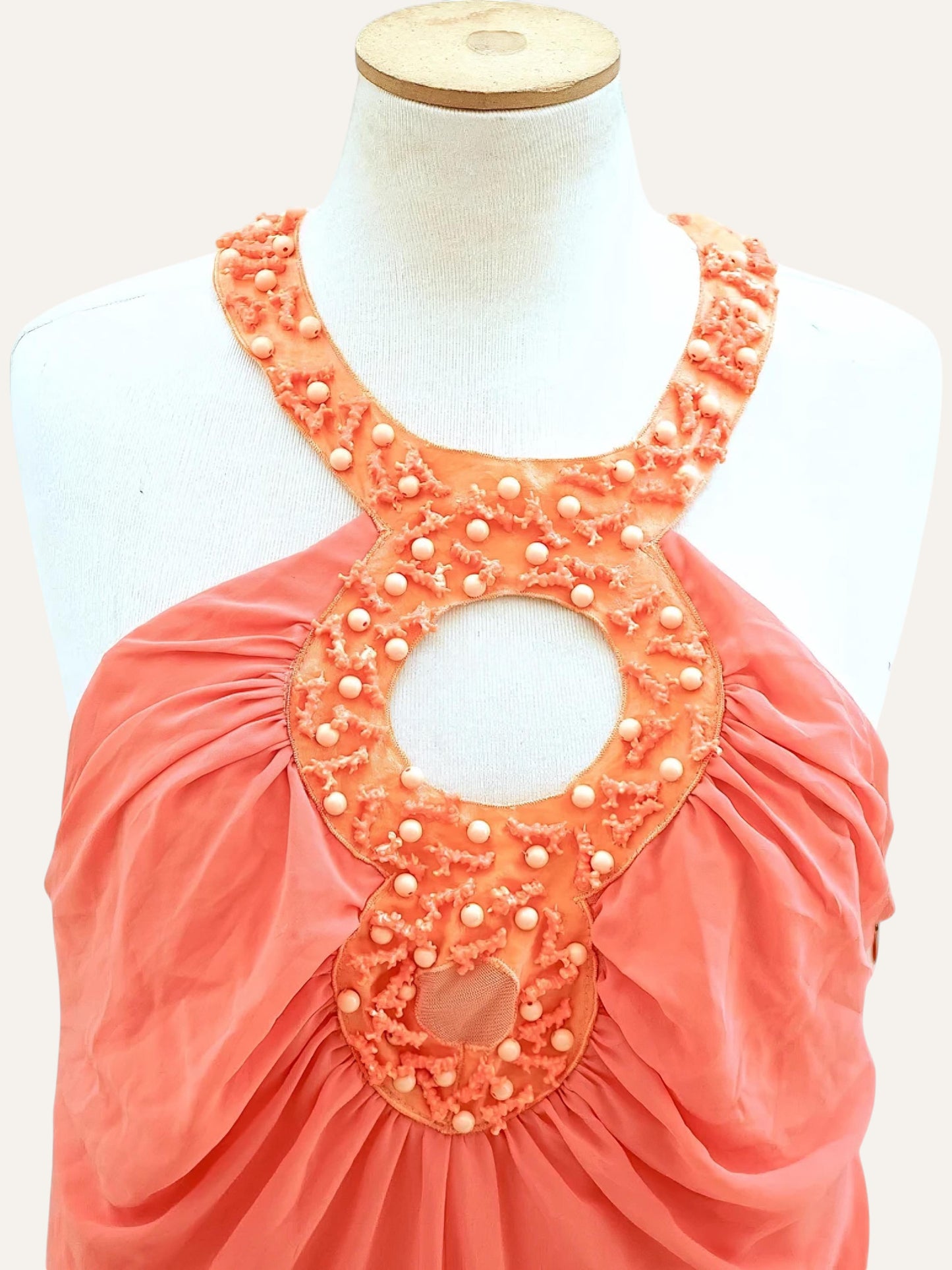 Beaded Keyhole Halter Dress in Tangerine