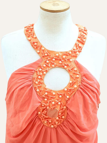 Beaded Keyhole Halter Dress in Tangerine