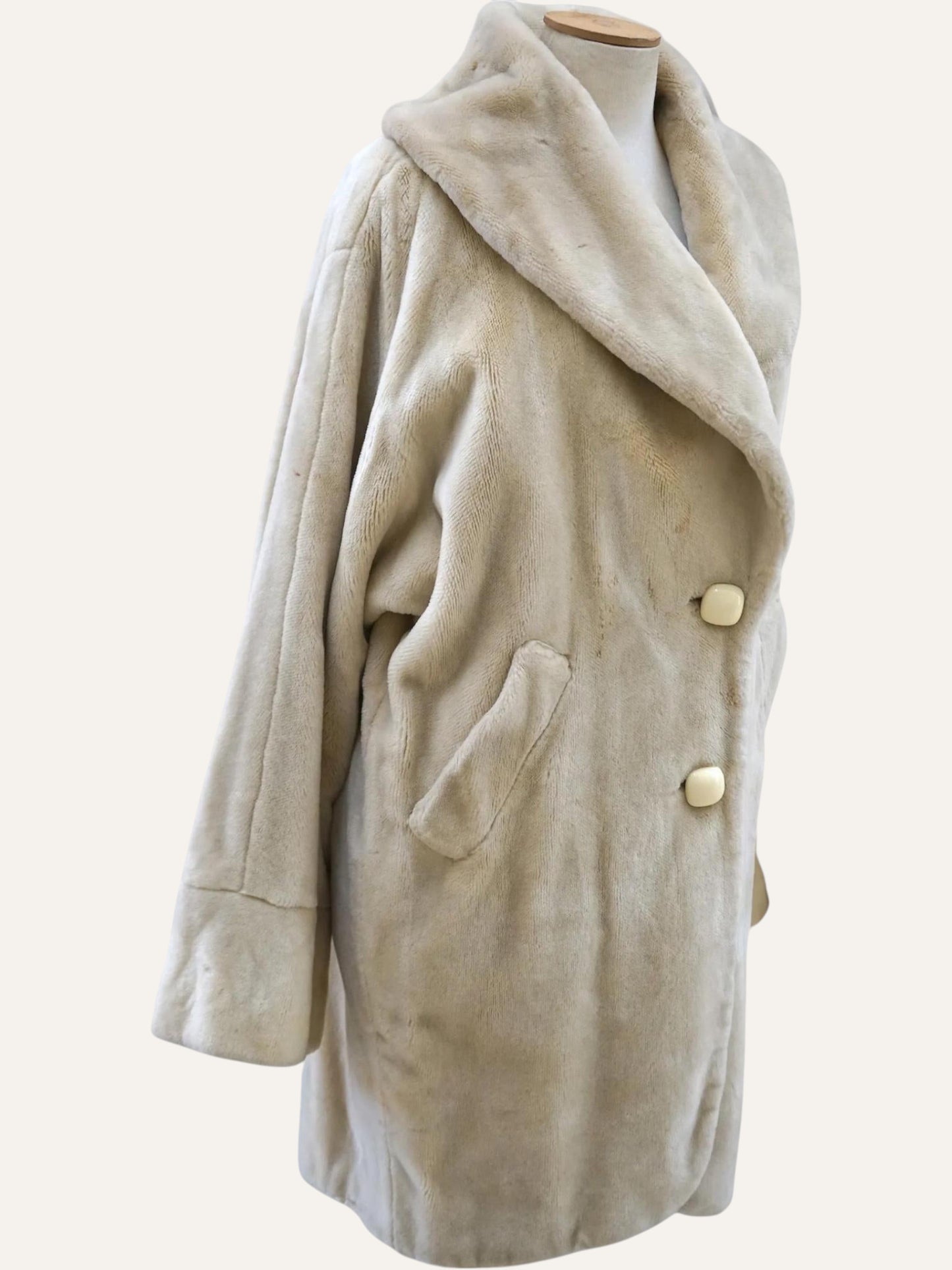 Off White Hooded Faux Fur Coat