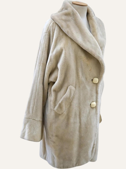 Off White Hooded Faux Fur Coat
