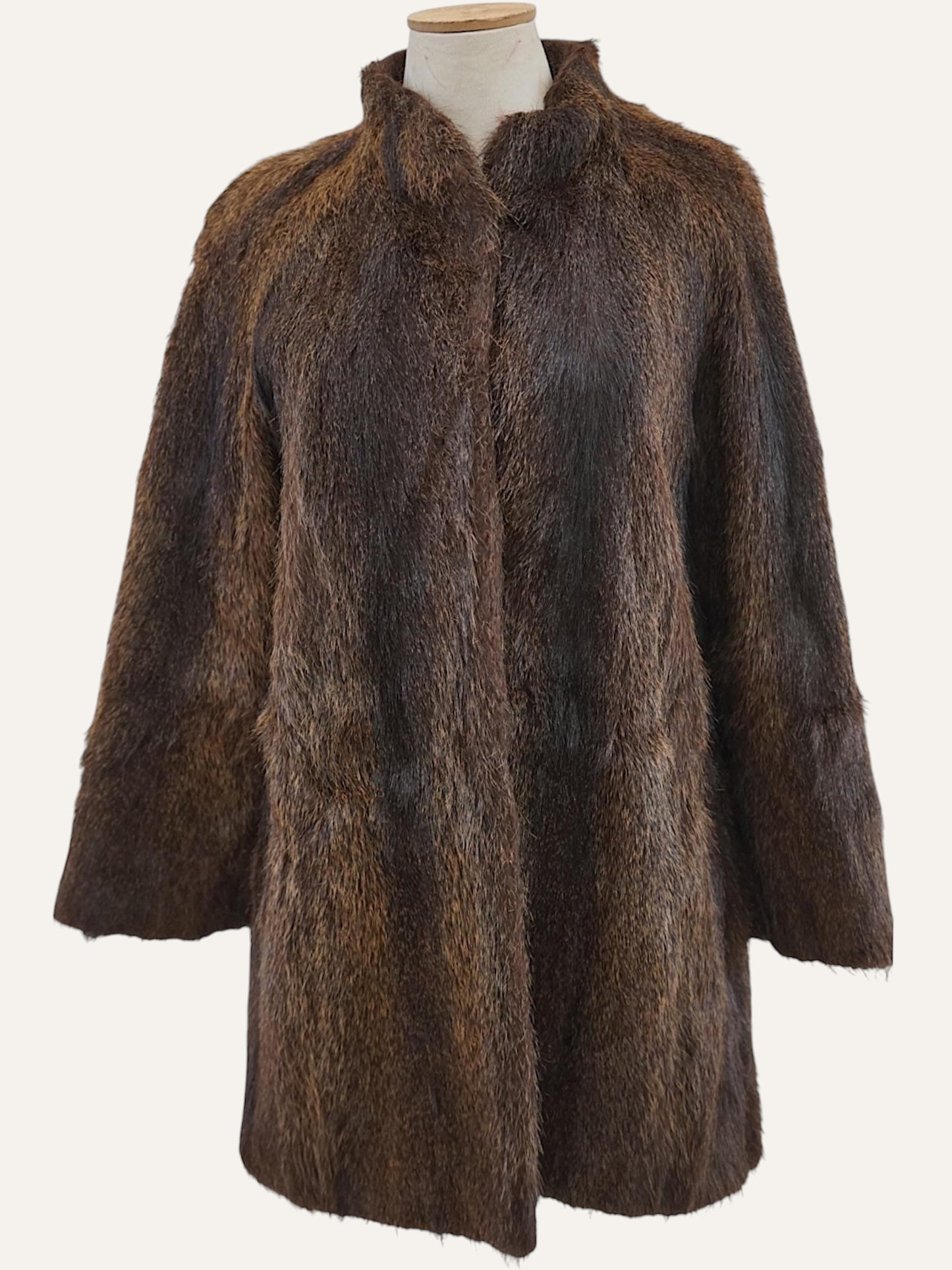 Tobacco Long Hair Mandarin Collar Coat