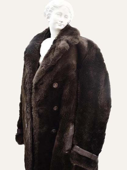 Fur Leather-Trimmed Oversized Coat