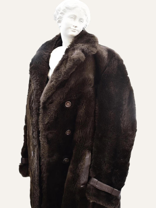 Fur Leather-Trimmed Oversized Coat