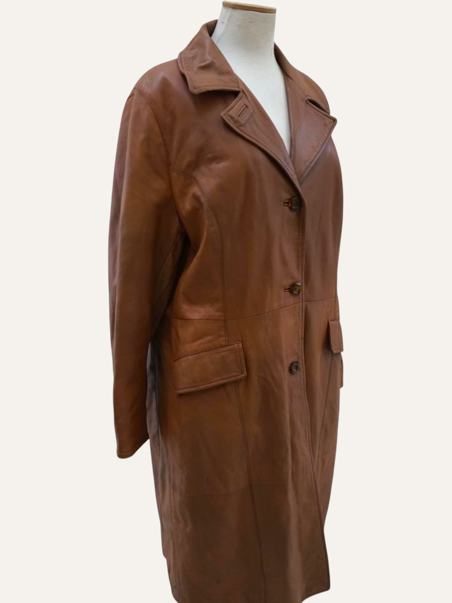 Vera Pella Leather Coat in Cognac