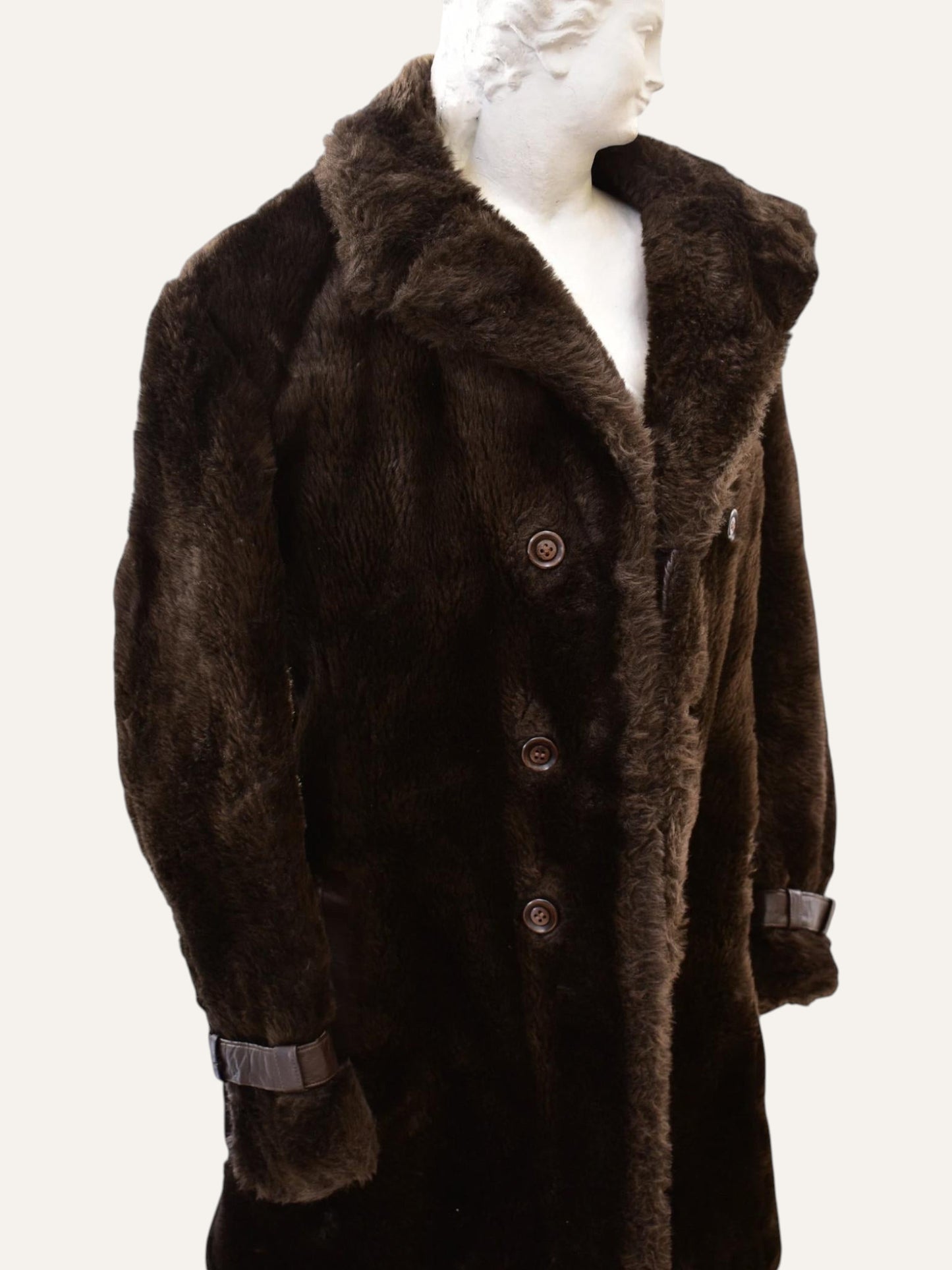 Fur Leather-Trimmed Oversized Coat