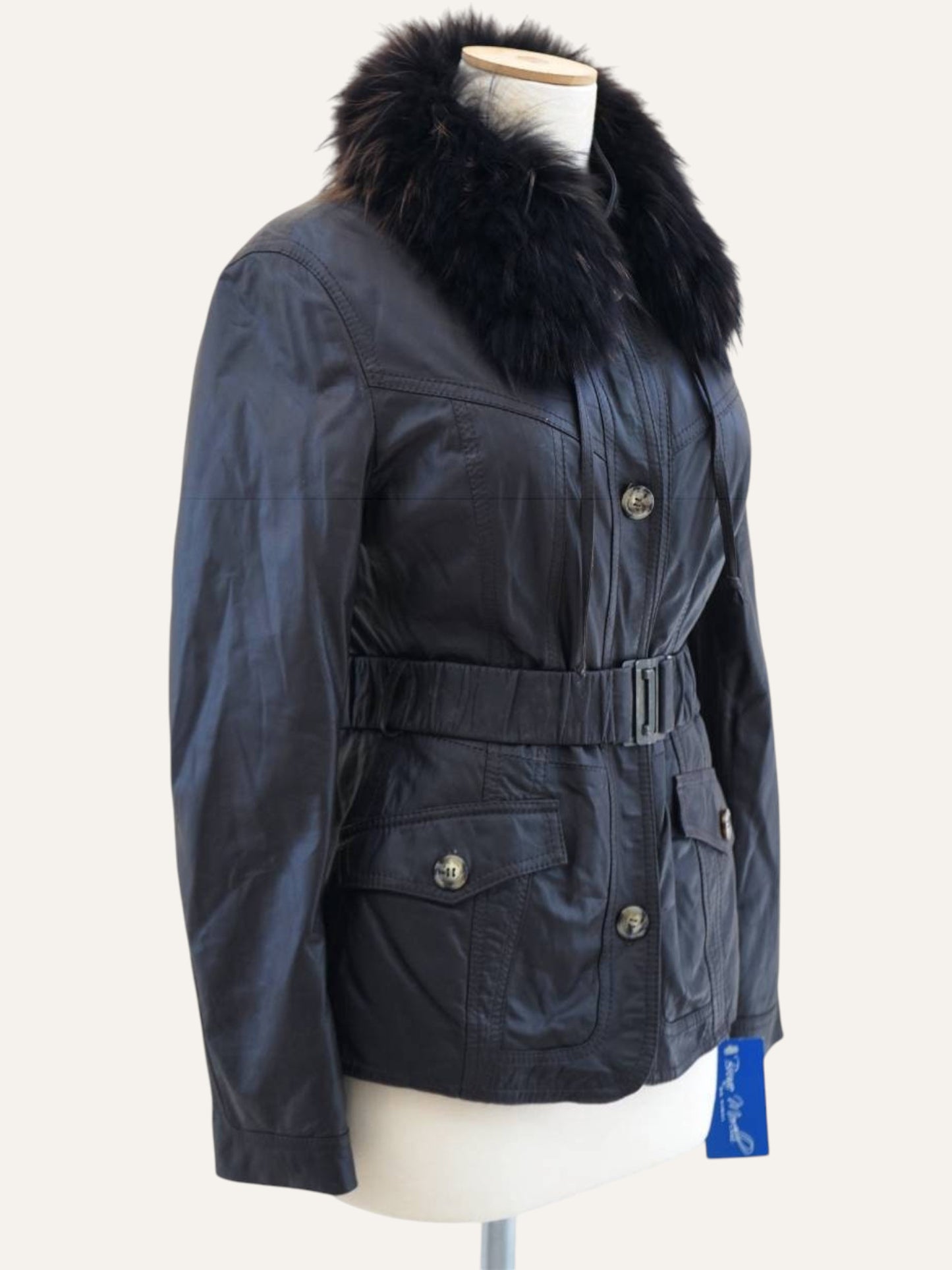 Belted Slim Fit Leather Coat
